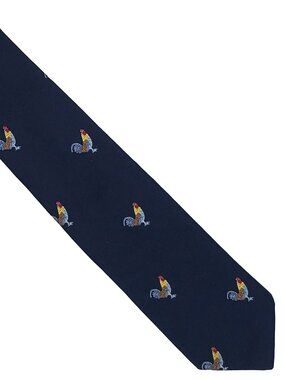 Vintage Navy Blue Embroidered Roosters Repp Tie Necktie 3.25 x 55 Wm Chelsea Ltd